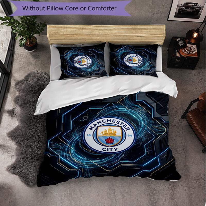 Manchester City Pattern 3 Pieces Bedding Set Soft Microfiber Duvet Cover with Pillow Cases for Bedroom
