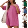 Summer Rompers For Women Short Sleeve Ribbed Oversized Reversible T-shirt Jumpsuit Shorts With Pocket