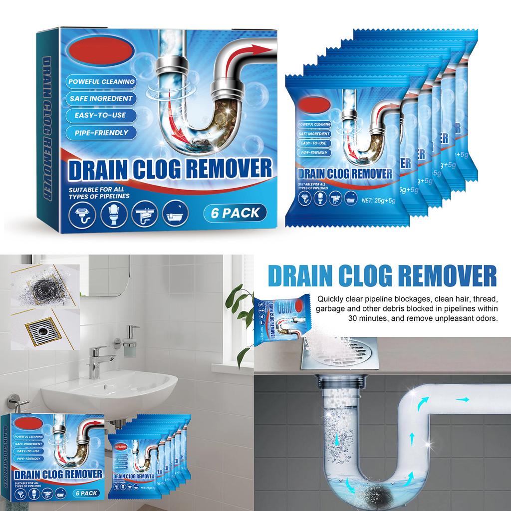 6 шт./коробка Средство для растворения засоров волос в сливе Очиститель слива Дезодорирующий порошок Против засоров Порошок для прочистки труб Растительные экстракты