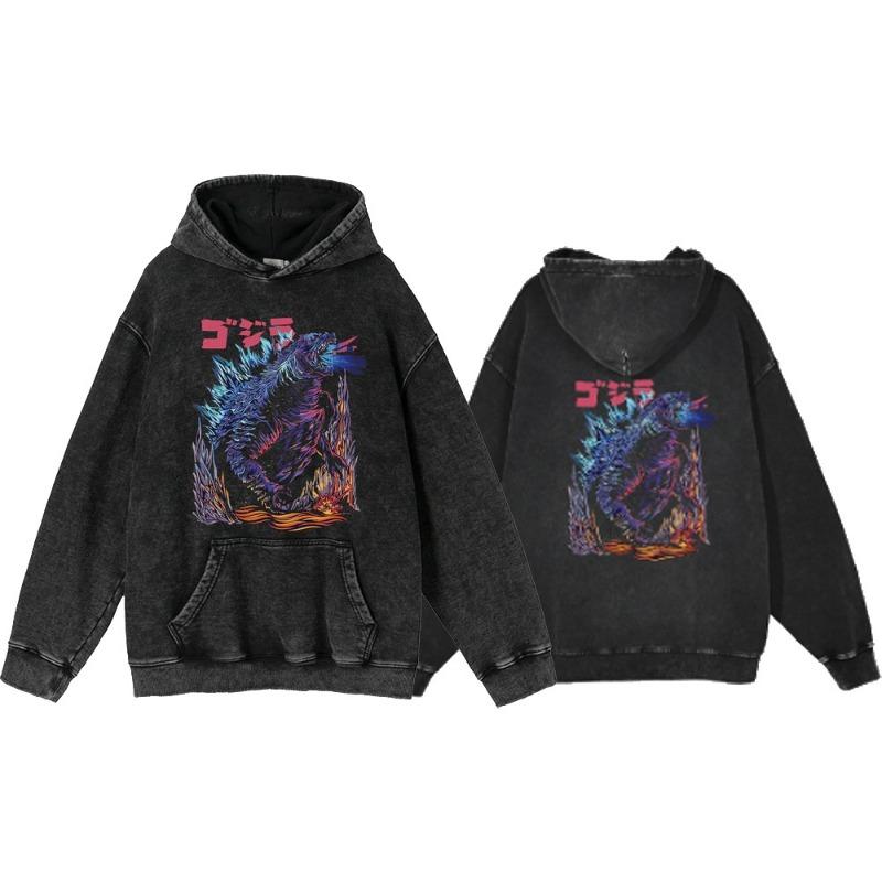 440G Heavy Washed Retro Animation Street Retro Cotton Sweater, Street Tide Hooded Sweater