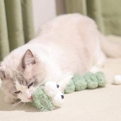 Плюшевая игрушка-кошка с кошачьей мятой внутри, милая пушистая подушка-гусеница, пиналка, мягкая жевательная игрушка для котят, для игры в помещении, упражнений, облегчения скуки