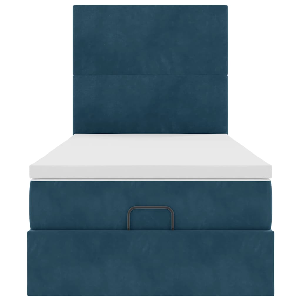 Ottoman Bed with Mattress & LEDs Dark Blue 90x190 cm Velvet