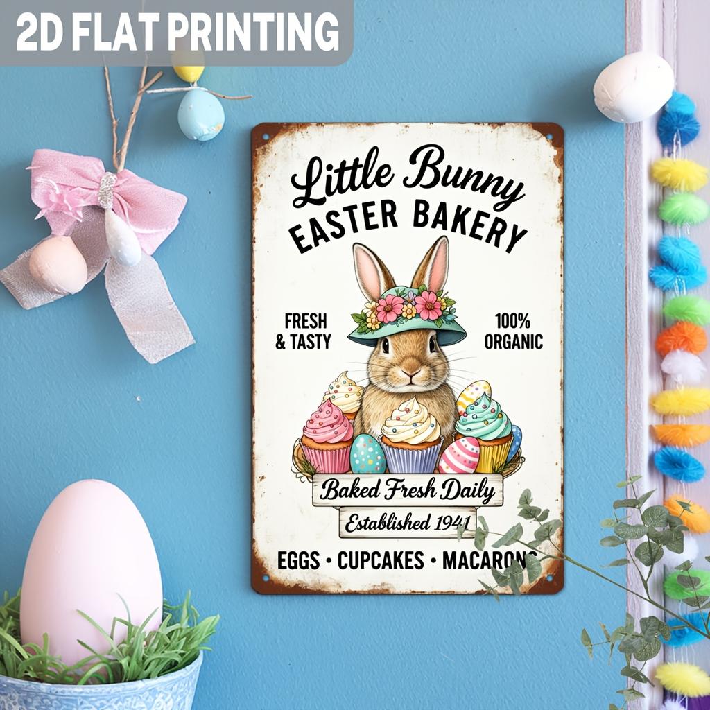 Vintage EasterThemed Metal Sign Cute Bunny and Cupcake Design for Spring and Easter Decor Perfect Home Decoration Gift