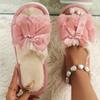 Warm Bowknot Decor Slippers, Casual Open Toe Plush Shoes, Comfortable Indoor Home Slippers