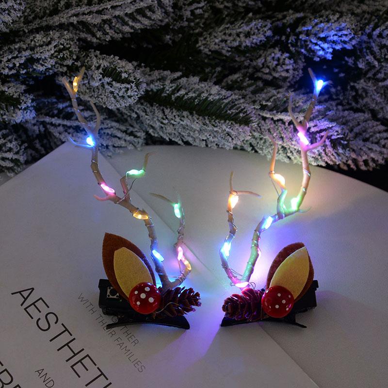 Рождественская светодиодная заколка для волос в виде рогов для женщин и девочек, светящиеся рога оленя, головной убор, аксессуары для волос, рождественский новогодний декор