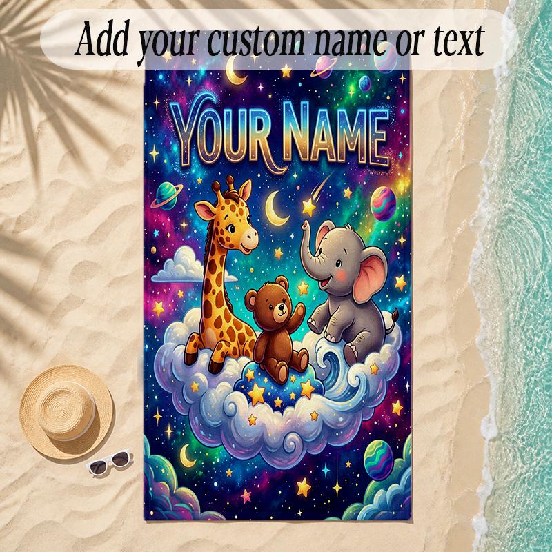 Cosmic Theme Soft Beach Towel Personalized Custom Name Text Towel Portable for Beach Pool Travel