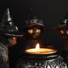Halloween Black Cats Candle Holder Gothic Resin Cat with Witch Hat Statue Tea Light Holder for Indoor Party Mantel Coffee Table Centerpiece