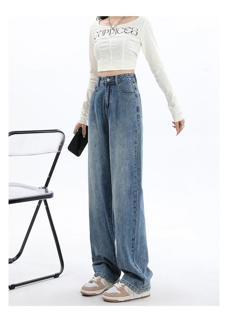 Women's jeans autumn and winter with fleece warm wide leg pants, women's casual versatile, flesh blocking and slimming pants