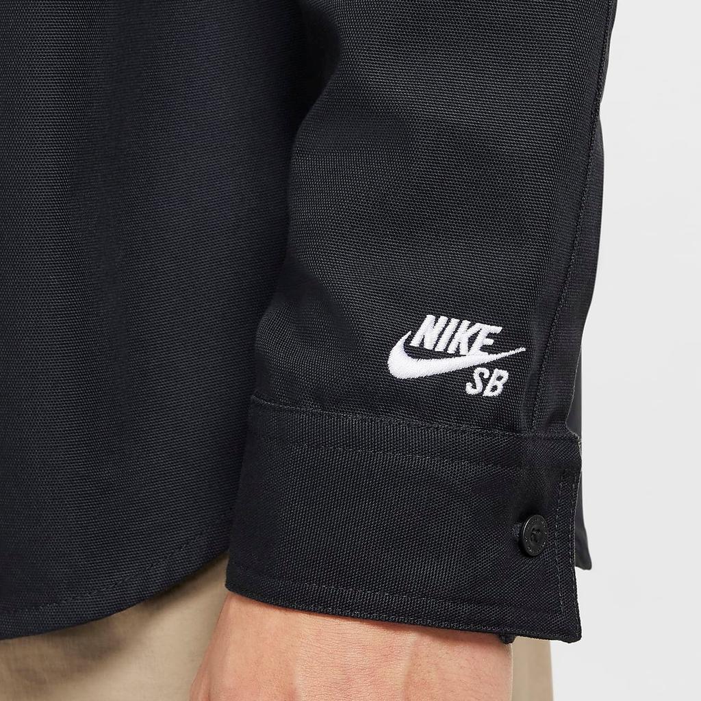 Nike SB Polo Style Solid Color Long Sleeve Multi Pocket Shirt Unisex Shirts Black White FV7346-010