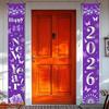 Happy New Year 2026 Door Banner Decoration 71 x 12 Inch Vertical Hanging Porch Sign Purple Butterfly Party Supplies Festive Entryway Welcome Decor