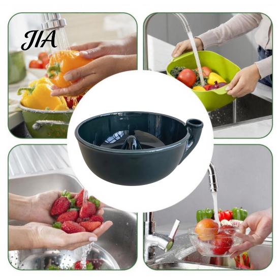 Food Prep Bowl with Integrated Drain Ceramic Berry Self Rinsing Drain, Vortex Automatic Drainable Fruit Serving Cleaning Colander, Efficient