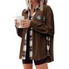 Womens Corduroy Flannel Shacket Jacket Casual Plaid Button Down Shirts Long Sleeve Fall Tops with Pockets