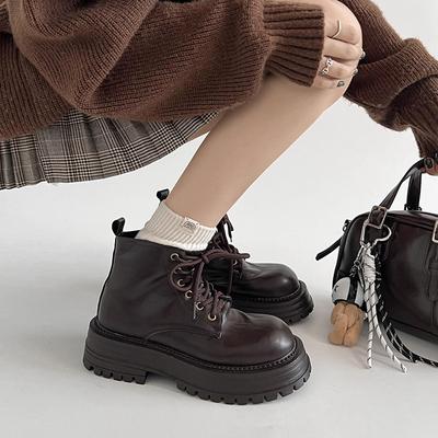 Коричневые британские мартинсы на высокой платформе женские 2025 новые осенне-зимние ретро майяр короткие ботинки