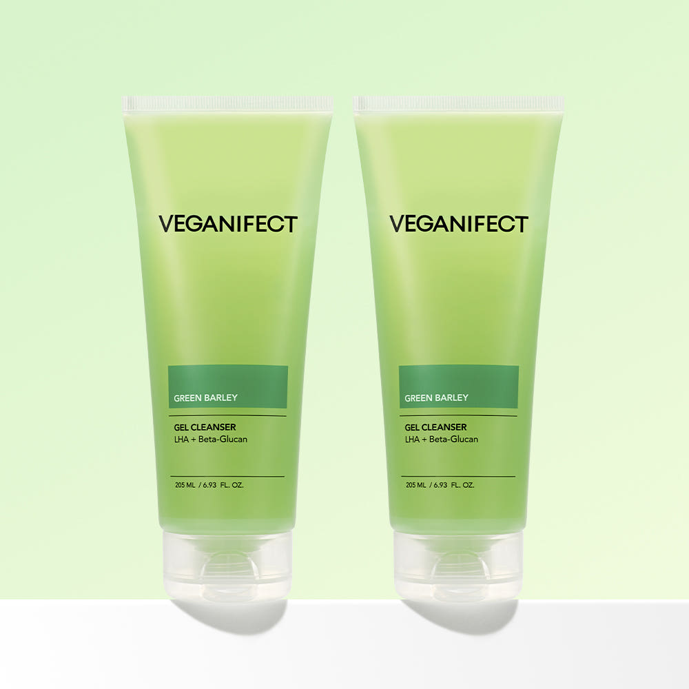 VEGANIFECT Clean and Glow Green Barley LHA Gel Cleanser 205ml Low pH Gentle Exfoliating Sebum Texture Care