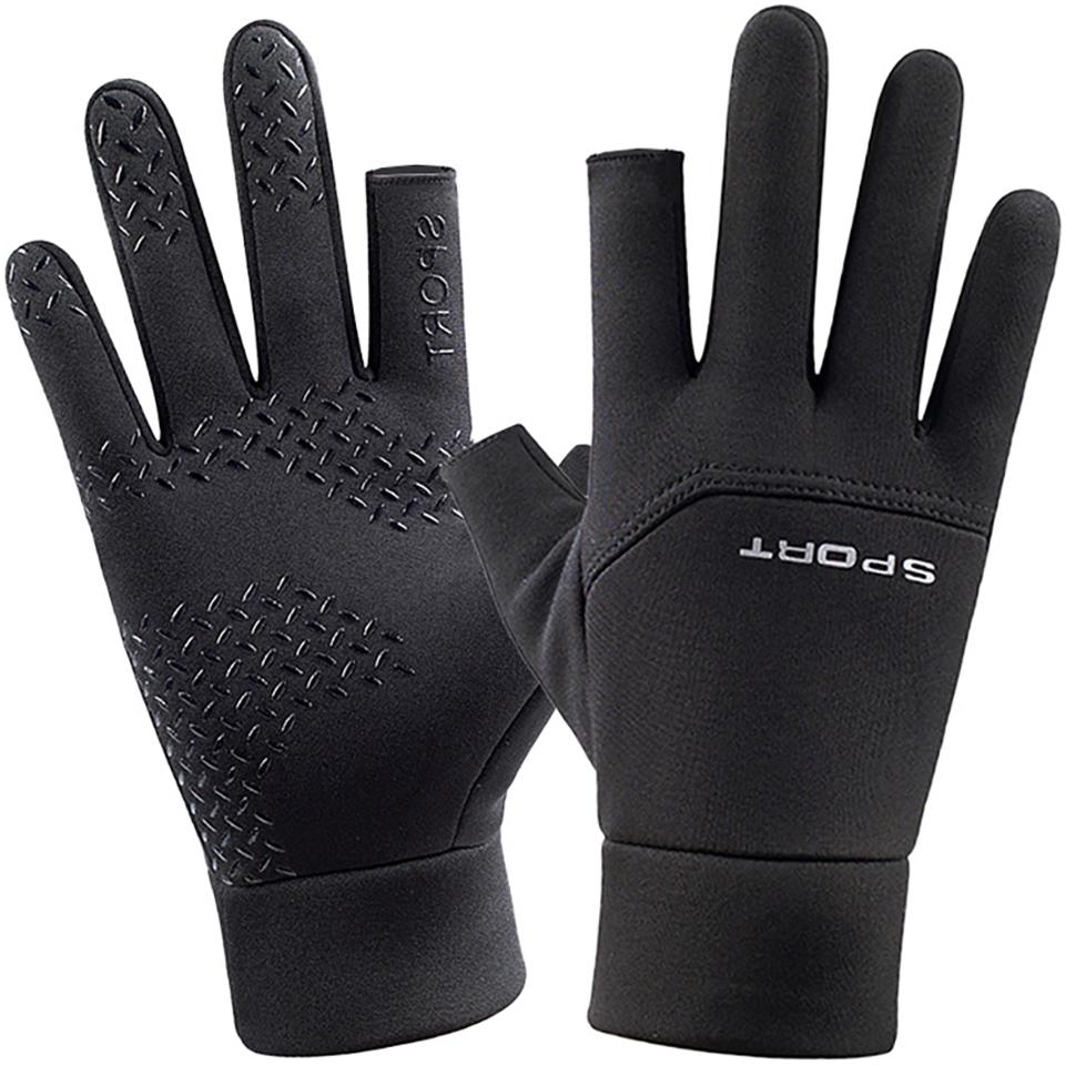 1 Pair Winter Fishing Gloves Women Men Universal Keep Warm Fishing Protection Anti-slip Gloves 2 Cut Fingers Outdoor Use Angling