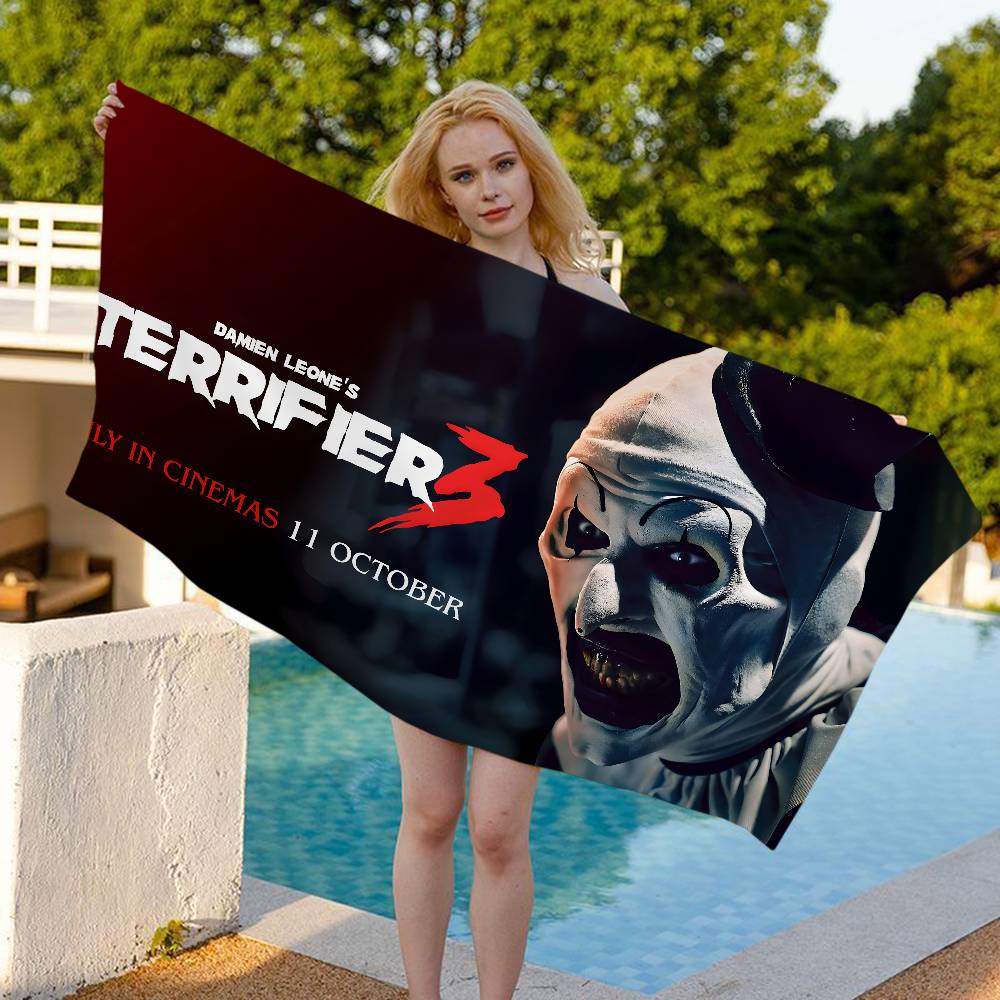 T-Terrifier 3 Фильм про клоуна-убийцу Пляжное полотенце Летнее Детское Большое для Ванны Бассейна Пляжа Микрофибра Впитывающее Для плавания Путешествий