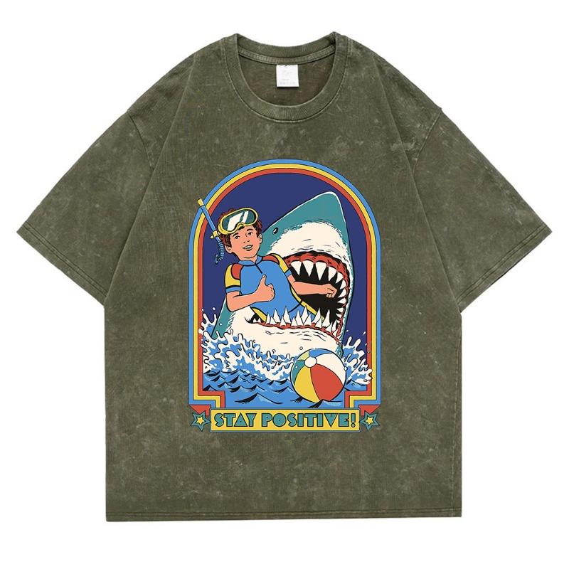 Stay Positive Printing Washed Retro Snow Womens T-Shirt Cotton Loose Tees Cotton Oversize Streetwear Breathable Tshirt Couple