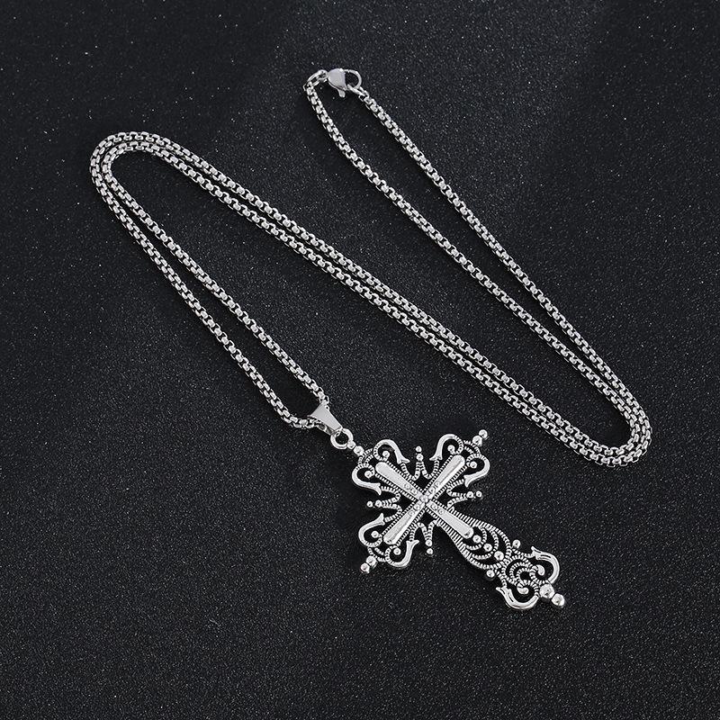 Ожерелье с подвеской в виде креста в стиле барокко - темная уличная ретро-мода, тяжелая нержавеющая сталь