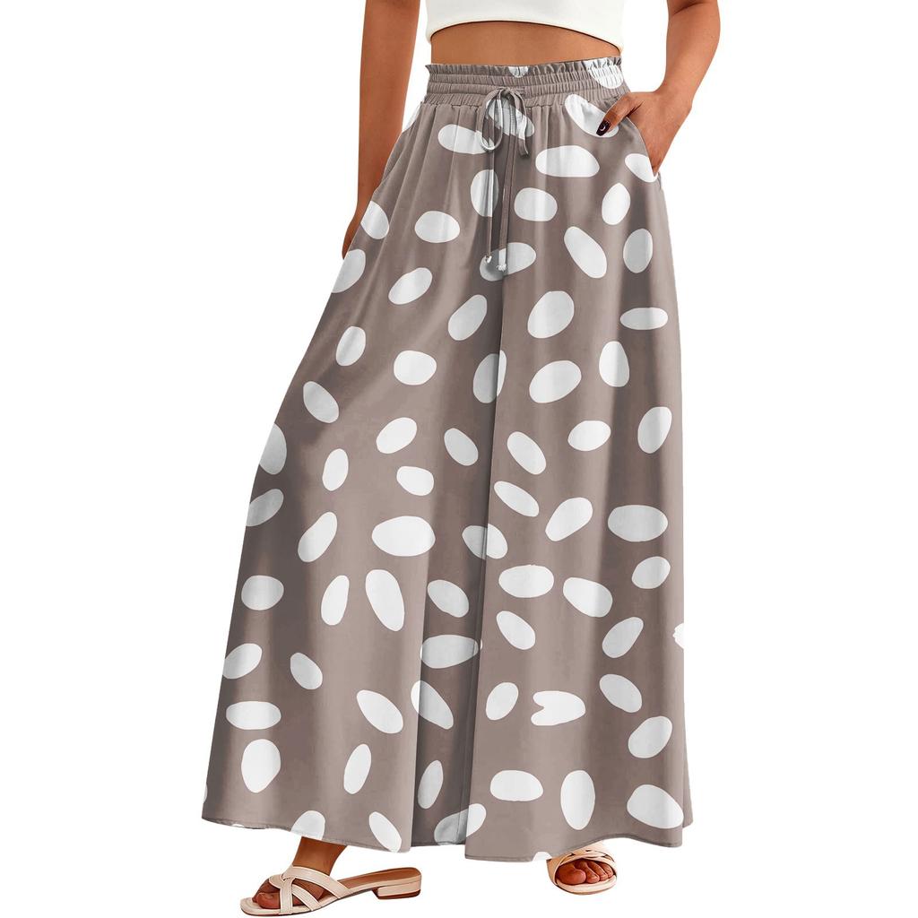 Women's Palazzo Pants Boho Floral Wide Leg Trousers Summer Beach High Waisted Flowy Pants With Pockets