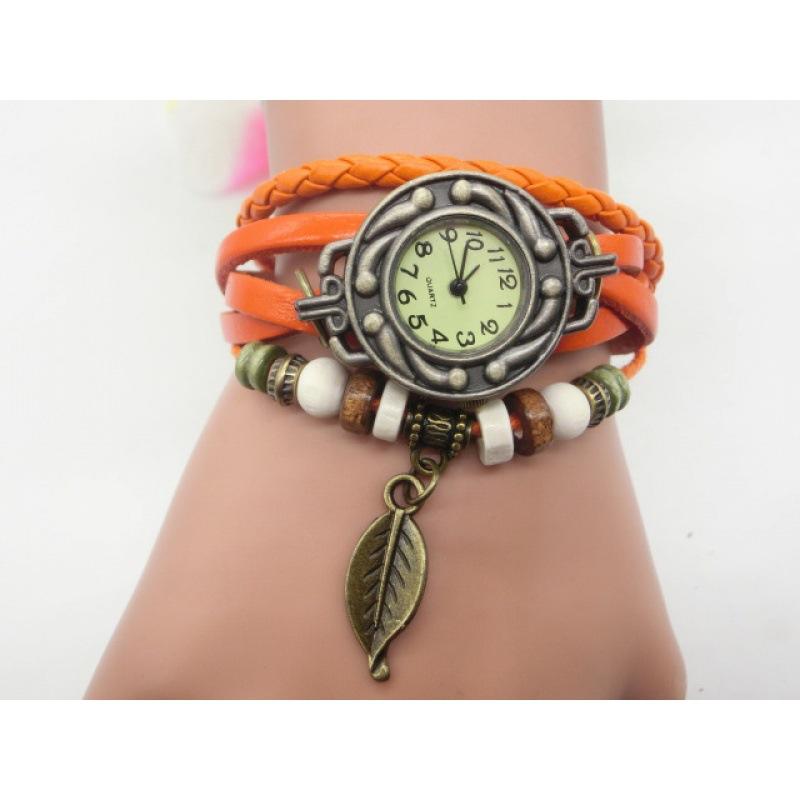 Ретро Лист Крылья Ангела Кулон Кожаный Ремешок Часы Кварцевый Браслет Наручные Часы