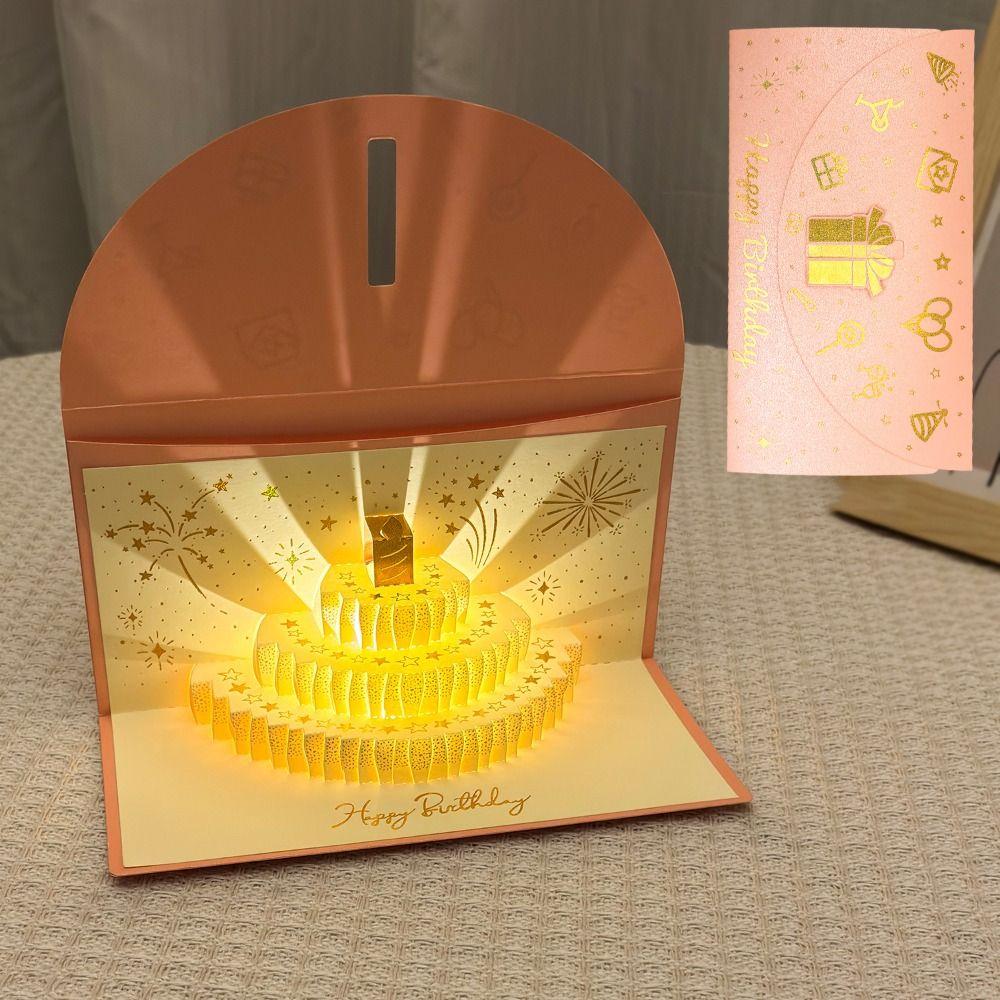 3D Pop-Up Musical Light Greeting Card Foldable Red Envelope Greeting Card Suitable for All Ages