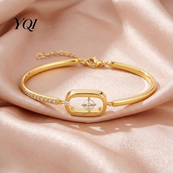 Minimalist Luxury Wrist Jewelry Sparkly Zircon Bangle Bracelet for Women, Shiny Geometric Rhinestone Elegant Lightweight Chain Adjustable Bracelet,