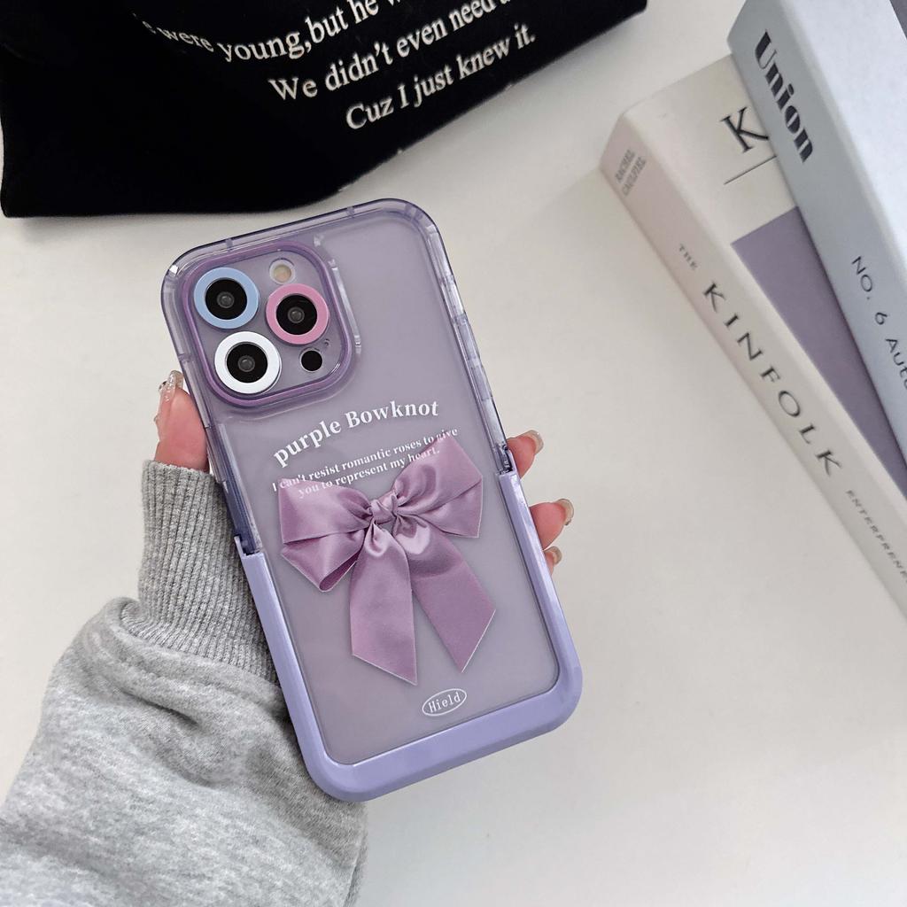 Милый чехол для телефона с 3d рельефным фиолетовым бантом и бабочкой из мультфильма для Iphone 11 12 Promax 13 14 Pro Max, защитная задняя крышка, капа