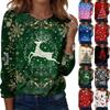 Women's Fashion Casual LongSleeve Print Round Neck Pullover Top Blouse