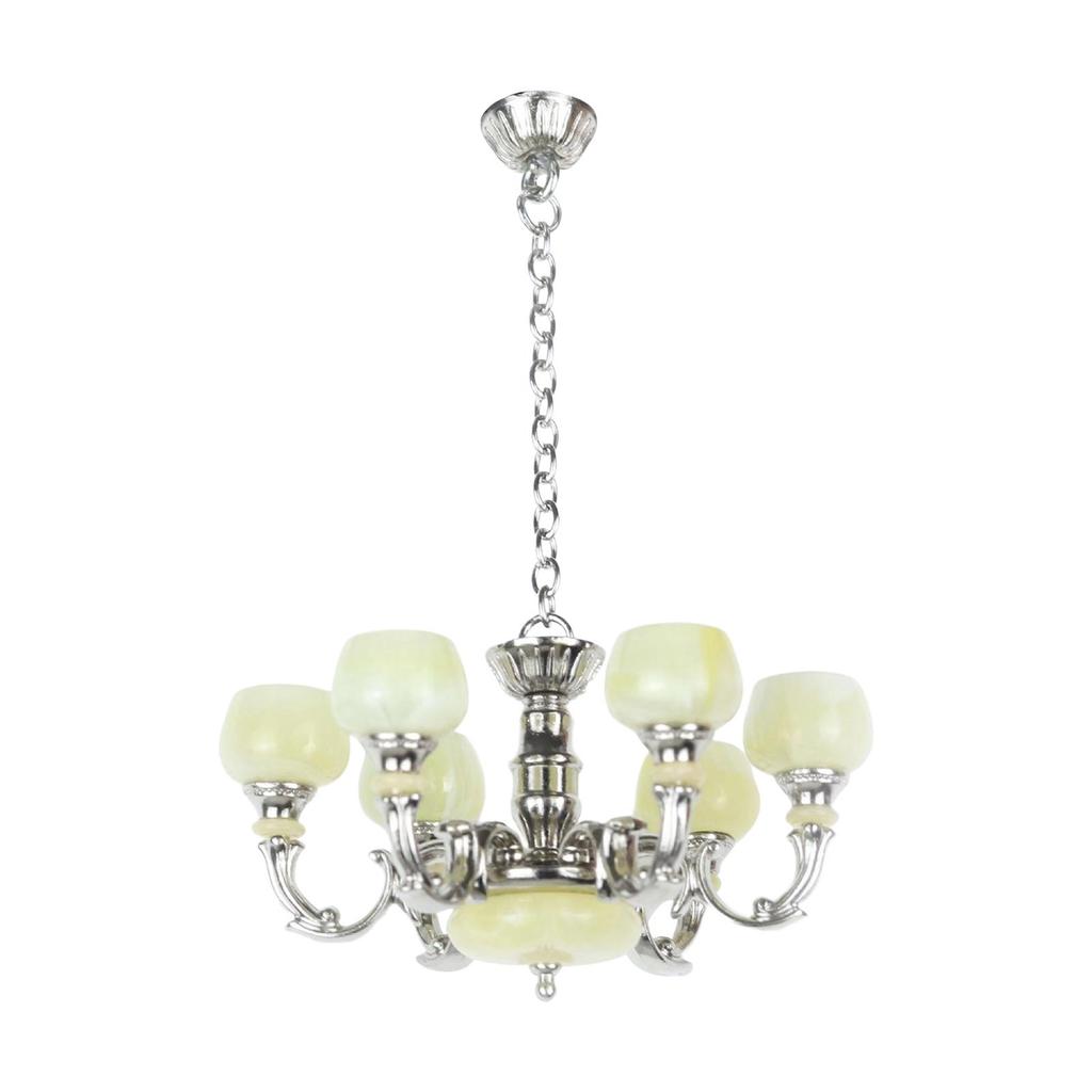 1/12 Dollhouse 6 Arm Chandelier, Living Room Lighting Fixtures Ornaments, Simulation Furniture Toys,