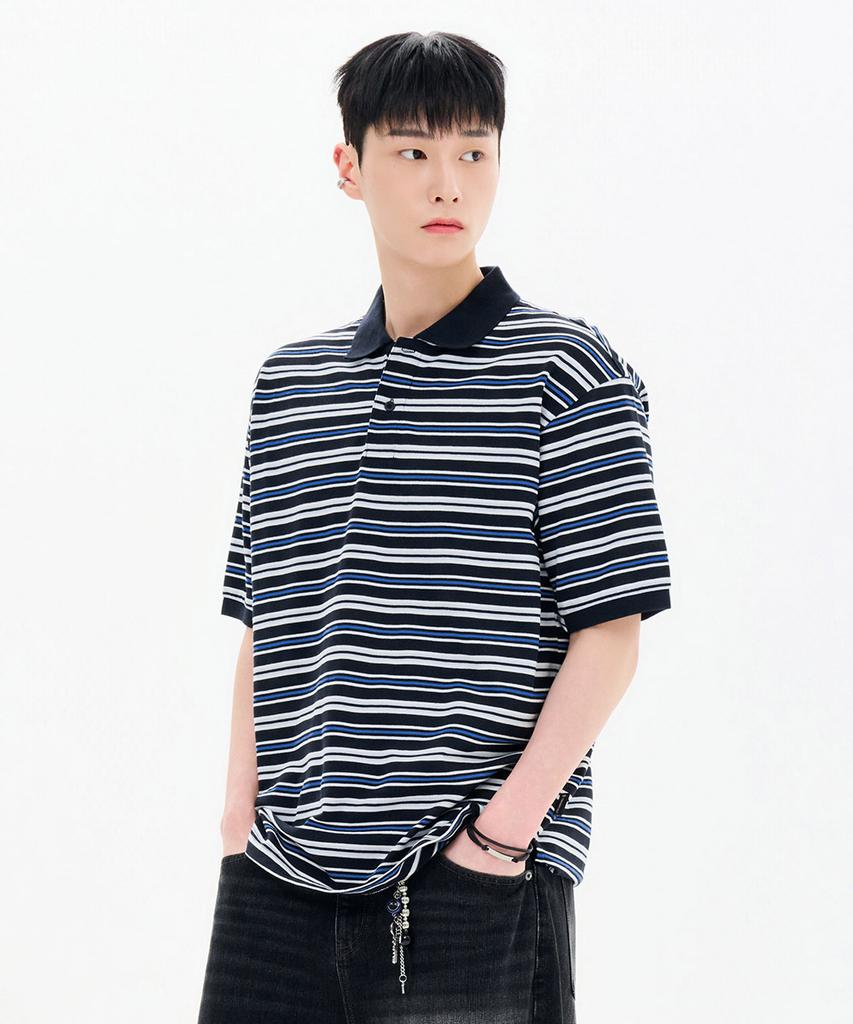CHASECULT Men'S Striped Short Sleeve Collared T-Shirt-Fbrk5712D04