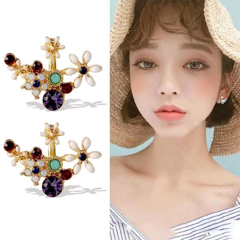 Серьги корейские стразы листья серьги-гвоздики для девочек очарование кристалл цветок личность вечеринка женщины банкет ювелирные изделия