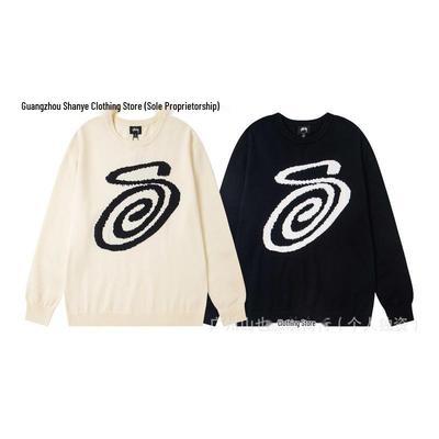Европейский и американский вязаный свитер Stüssy с жаккардовым узором 'Arc' и круглым вырезом для пар