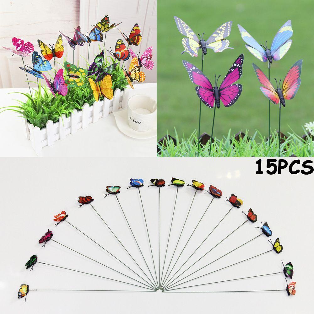 Bonsai Ornaments Artificial Butterfly with Rods Fake Butterflies Simulation Color Garden Decoration