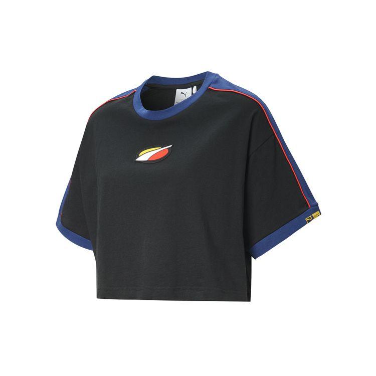 Puma Футболка в полоску с цветными блоками X Rdet с круглым вырезом и короткими рукавами, женские топы, черные 598074-01