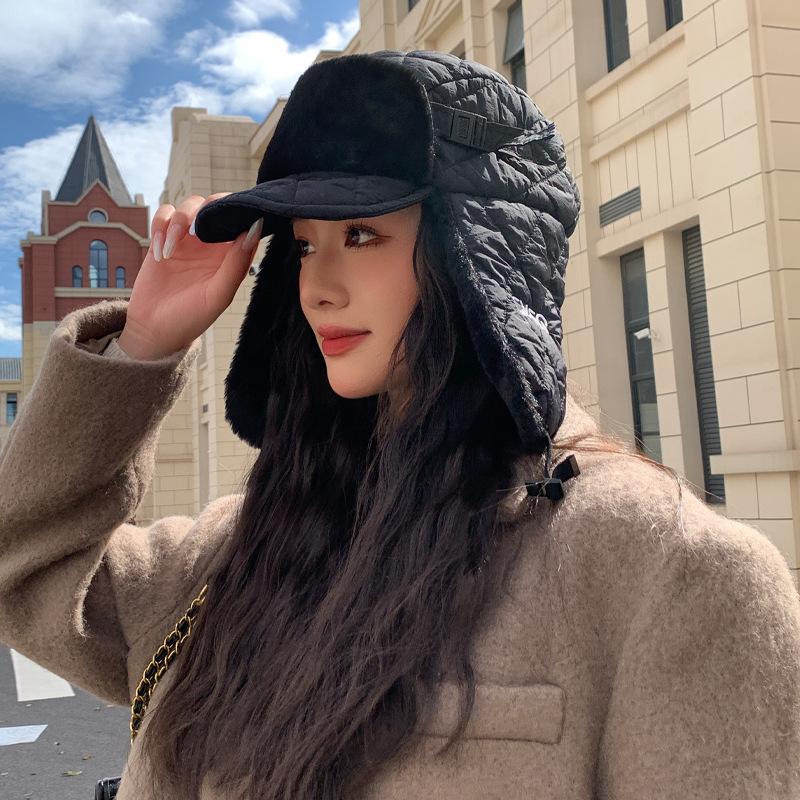 Корейская версия новой осенне-зимней шапки для женщин, двухслойный козырек, защита ушей, шапка-ушанка для зимы, теплая, от холода, уличная плюшевая шапка, толстая