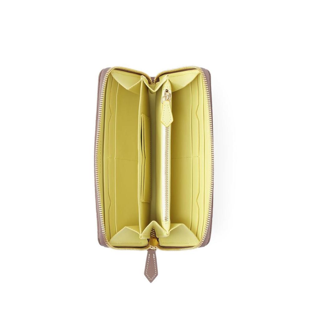 Bonaventura Кошелек на длинной молнии x Лучшая натуральная Новая запись [BONAVENTURA] [Серо-желтый] Кошелек, Европейская кожа, Минималистичный, Тонкий, Кожаный,