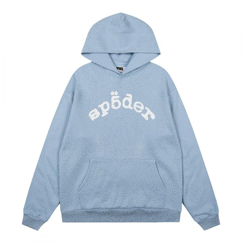 Sp5der Hoodie Oversized Thick Fleece Sweatshirt With Foil Print Spiderweb Design Men Winter Casual Wear