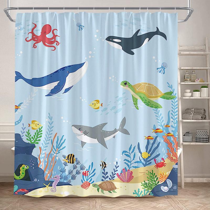 Cartoon Animals Shower Curtains Cute Fox Lion Deer Rabbit Autumn Floral Plant Kids Bath Curtain Polyester Bathroom Bathtub Decor