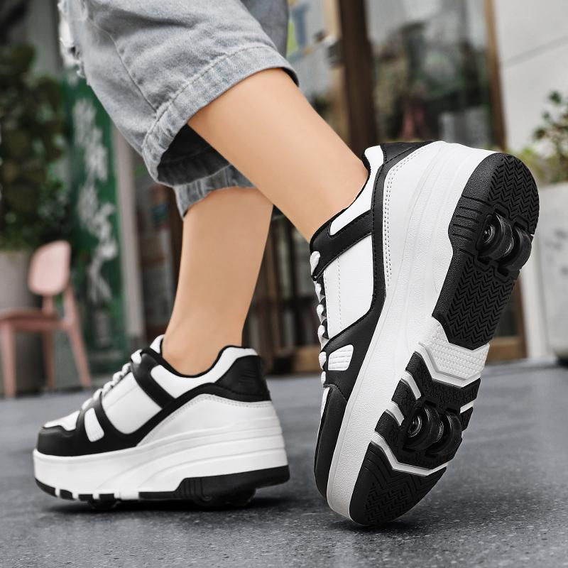 29-40 Детские четырехколесные разборные плоские туфли Runaway Shoes / Колесные скейт-кеды с колесами для женщин