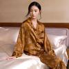 New 100% mulberry silk digital spray painted lapel long sleeved commuting home suit set for women's silk pajamas