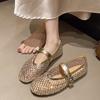 Fashion Luxury Crystal Rhinestone Fishnet Ballet Flats Woman Brand Design Rivet Mesh Mary Jane Shoes Ladies Summer Loafers Plus Size 40