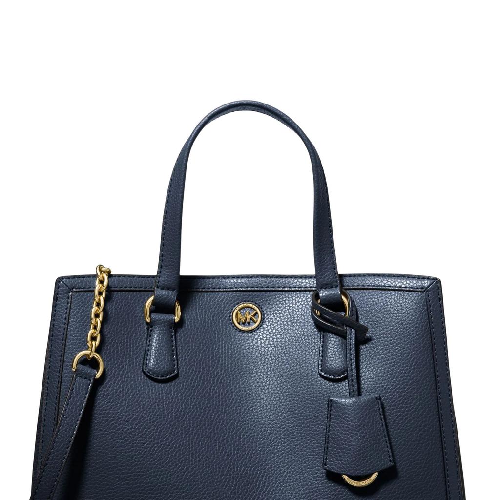 Michael Kors Mk Chantal Логотип Однотонный Зернистая Кожа Магнитная Застежка Молния Кожаная Сумка-Тоут Женская Тоут Темно-Синий 30F2G7CS2T-406