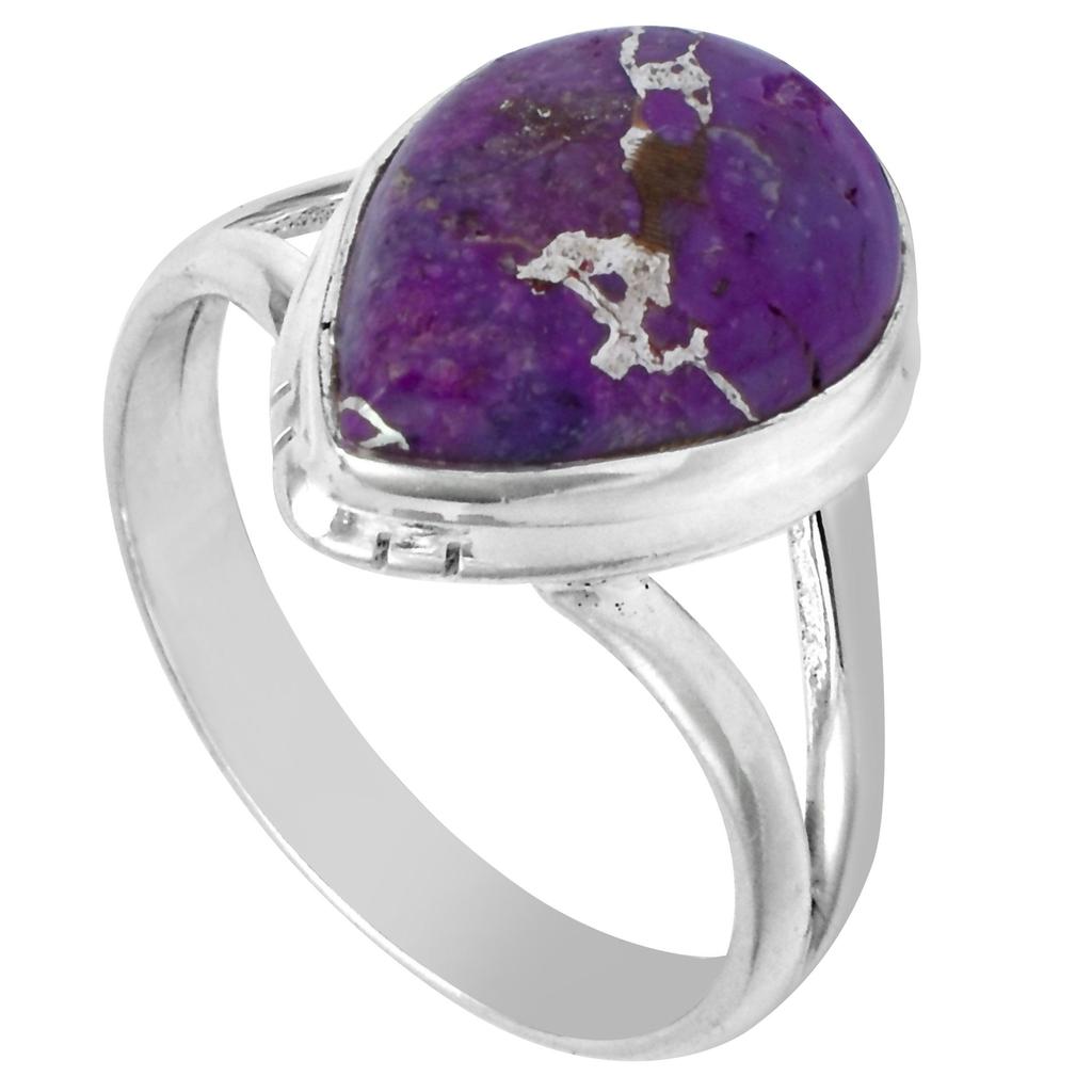 Кольцо-капля из стерлингового серебра 925 пробы с натуральным фиолетовым бирюзовым драгоценным камнем для женщин и девочек