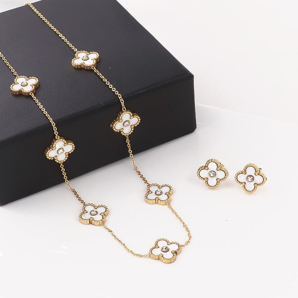 2шт клевер ракушка из нержавеющей стали кулон ожерелье серьги ювелирные изделия набор из двух штук