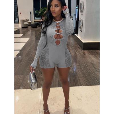 Сетчатый ажурный ромбовидный короткий чулок, нижнее белье, женский сексуальный комбинезон с круглым вырезом и длинными рукавами, корректирующий фигуру, женская клубная одежда, комбинезон