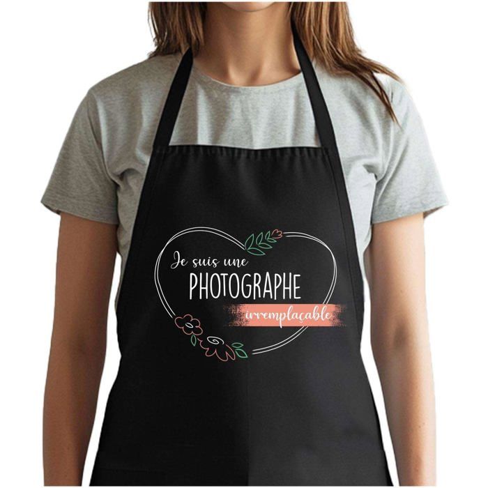 Tablier de cuisine - Photographe Irremplaçable - Noir - Impression bretonne - Coton résistant