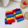 Rainbow Colored Striped Fingerless Arm Sleeve Warmer Knitted Sunscreen Halloween Costume Gloves