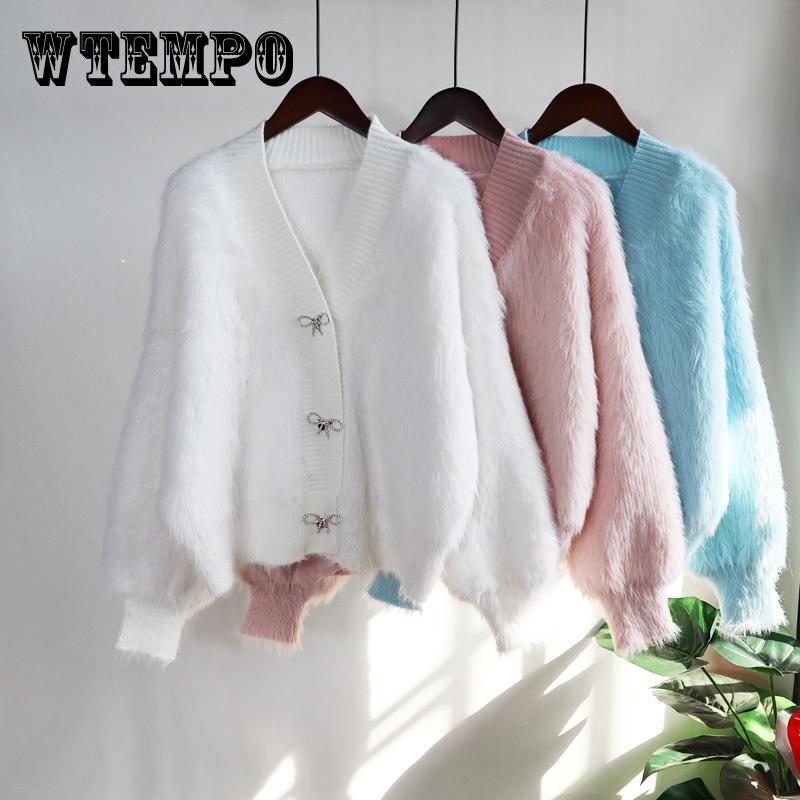 Thickened Imitation Mink Fluffy Knitted Cardigan Women's Autumn and Winter Korean Version Loose and Gentle Sweater Coat