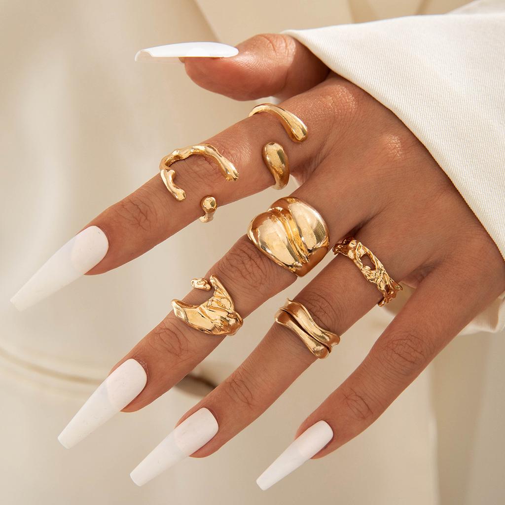European and American Style Geometric Irregular Fashion Ring Set, Personalized Design, Imitation Pearl Layered Ring Ring