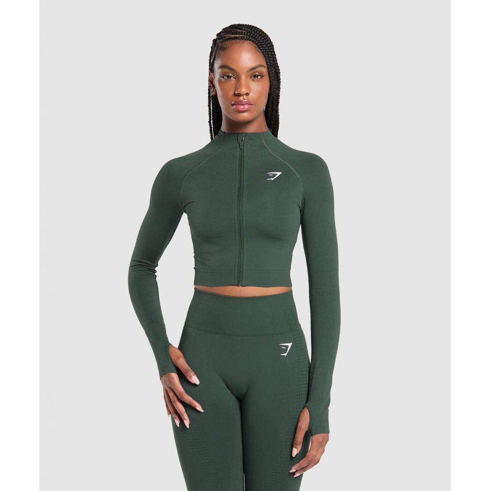 Gymshark Куртка Vital Seamless 2.0 Midi Zip Up Woodland Green Marl B5a9q Ebtf